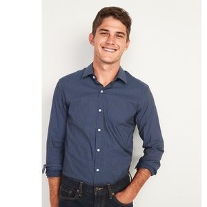 NEW Old Navy Men’s Pro Signature Slim Fit Shirt Navy White Polka Dot Size Medium